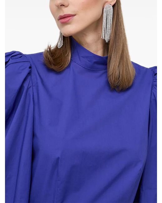 Custommade• Mini-Jurk Met Pofmouwen En Gedrapeerde Hals in het Blue