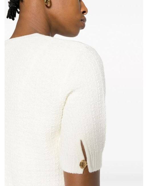 Elisabetta Franchi White Cropped Textured-Knit Jumper