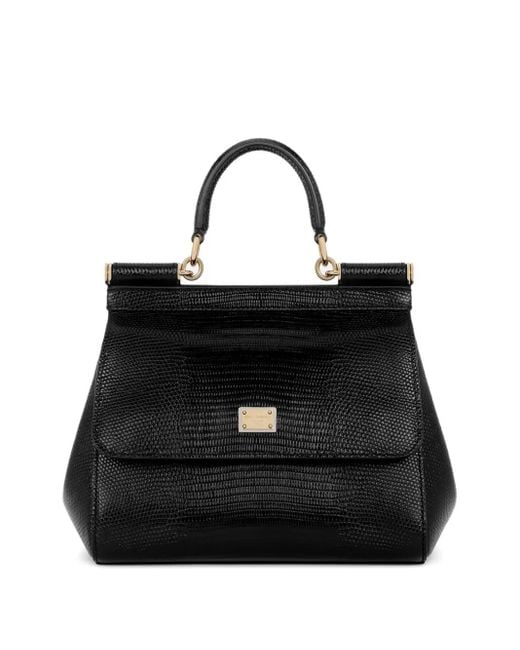 Dolce & Gabbana Black Medium Sicily Embossed-Leather Top-Handle Tote Bag