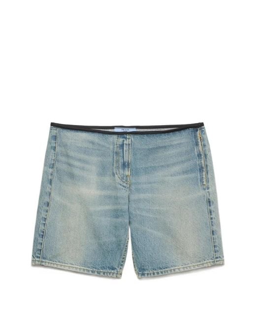 Prada Blue Washed-Denim Bermudas
