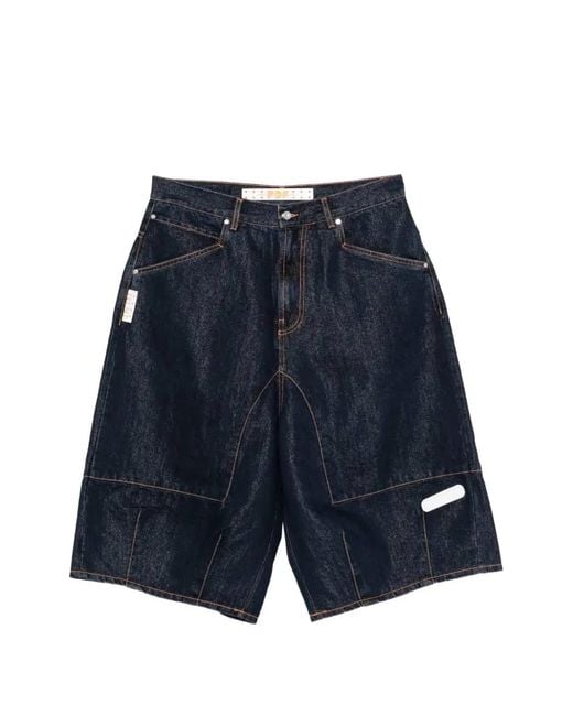 PDF Blue Denim Contrast Stitching Shorts for men