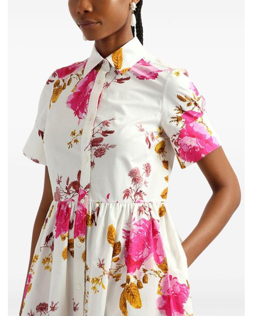 Erdem Green Dipped-hem Floral-print Shirt Dress