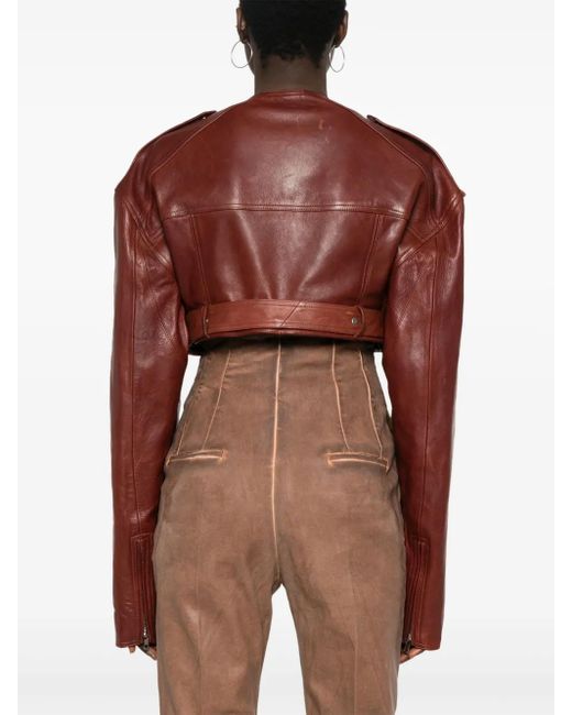 Rick Owens Micro Biker Cropped Leren Jack in het Brown