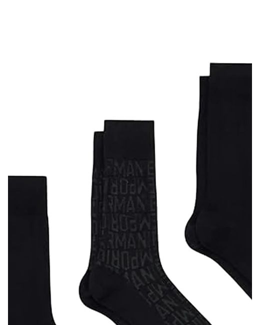 Emporio Armani Black Logo Socks (Pack Of Three) for men