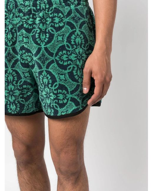 MARINE SERRE Green Oriental Towels Track Shorts for men