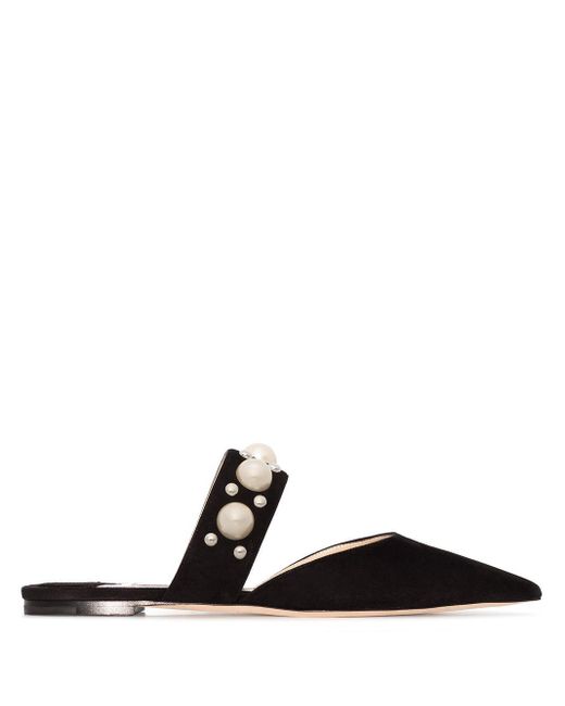Jimmy Choo Basette Pearl-embellished Mules in Black | Lyst