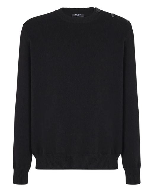 Balmain Black Buttoned Cashmere Sweater for men