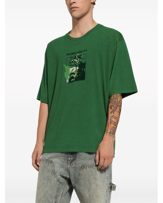 Dolce & Gabbana Green Tree-print Cotton T-shirt for men