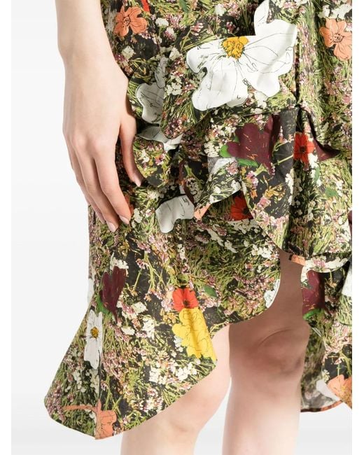 JNBY Green Floral-Print Cotton Midi Dress