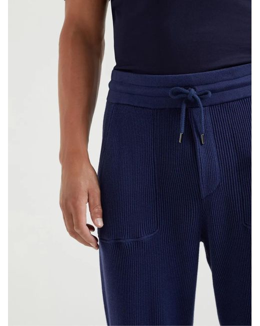 Brunello Cucinelli Blue Cotton Track Pants for men