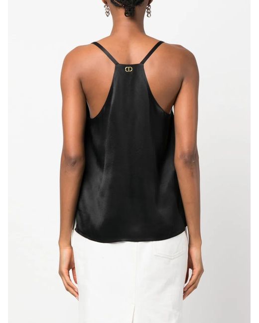 Twinset Black Satin-Finish V-Neck Tank Top