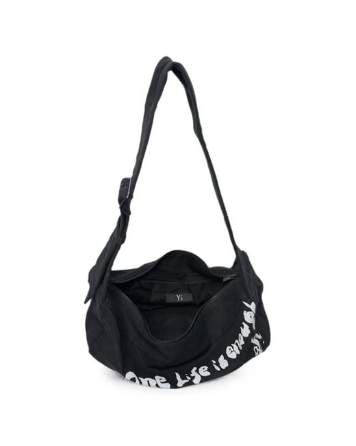 Y's Yohji Yamamoto Black Graphic-Print Box Shoulder Bag