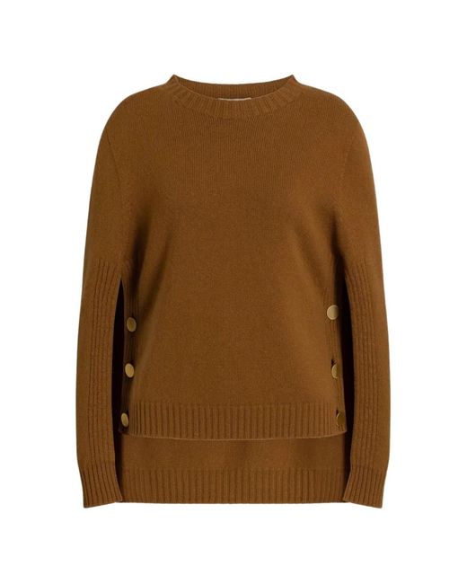 Alberta Ferretti Brown Button-Embellished Cape-Style Sweater