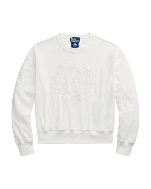 Polo Ralph Lauren White Logo-Embroidered Sweatshirt