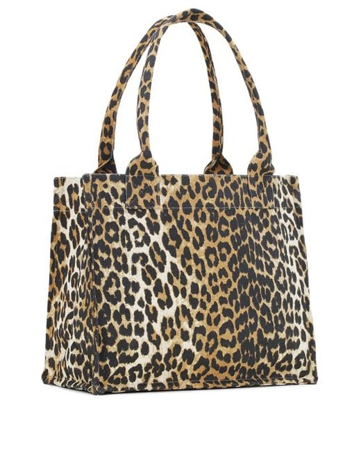 Bolso shopper con estampado de leopardo Ganni de color Black
