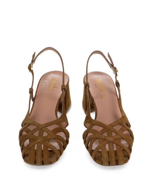 Poche Paris Brown Lattice-Detail Slingback Sandals