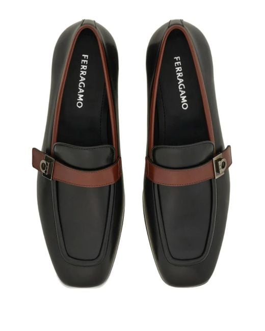 Ferragamo Black Gancini Hug-Buckle Loafers for men