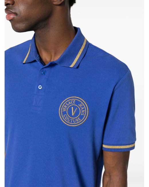 Versace Blue Logo-embroidered Polo Shirt for men