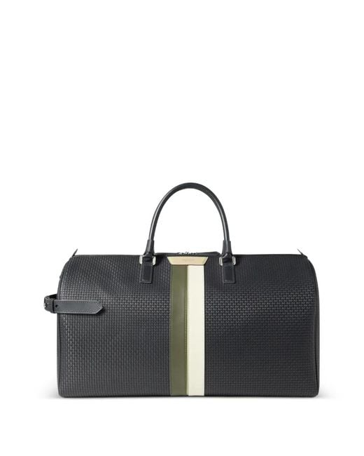 Serapian Black Striped Leather Holdall for men
