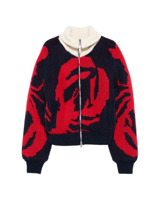 Charles Jeffrey Red Knitted Zip Puffer Jacket