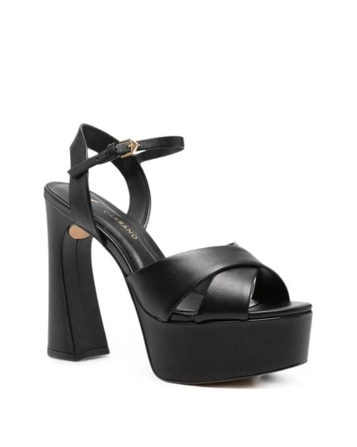 Carrano Black Crossover-Strap Platform Sandals
