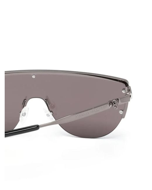 McQueen Gray Skull-Stud Shield-Frame Sunglasses