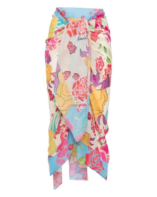 Donde Esteban White Floral-Print Pareo Skirt