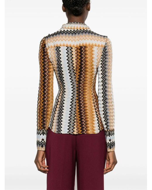 Missoni Brown Metallic Zigzag Crochet-knit Shirt