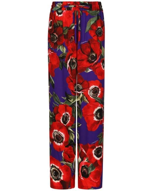 Dolce & Gabbana フローラル ワイドパンツ Red