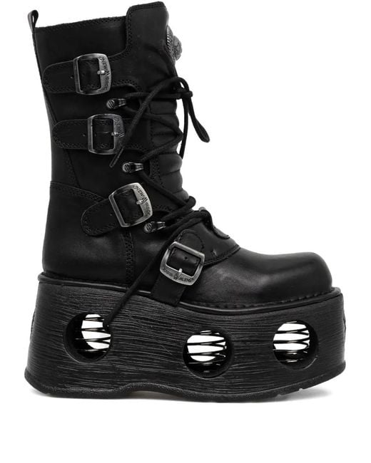 New Rock Black 100Mm Buckle Platform Boots