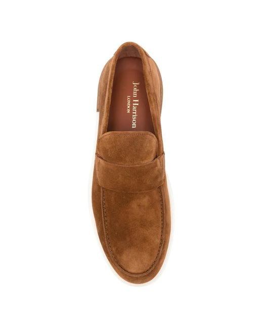 JOHN HARRISON Brown Suede Slip-On Loafers for men