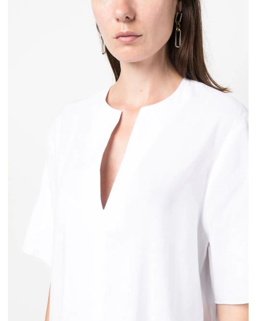 Vince White Split-Neck Short-Sleeved Blouse