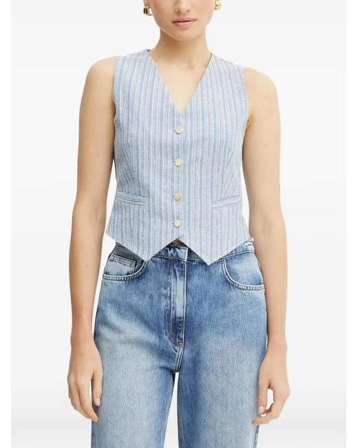 Fracomina Blue Striped Buttoned Waistcoat