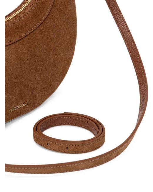 Coccinelle Brown Mini Whisper Suede Crescent Shoulder Bag