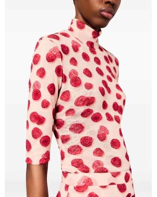 Stella McCartney Red Raspberry-Print Ruched Top