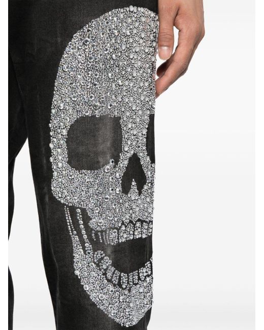 Philipp Plein Black Crystal-Embellished Skull Track Pants for men