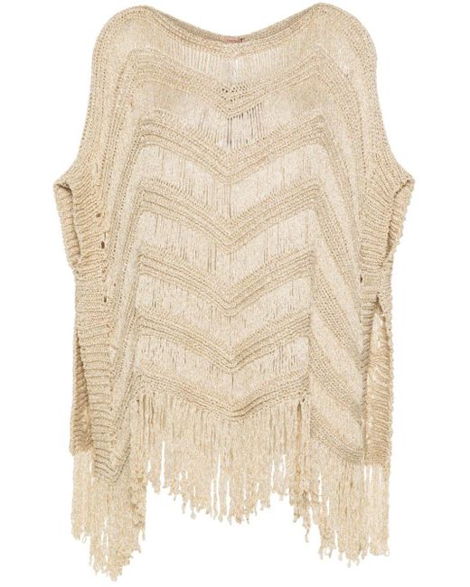 Twin Set Natural Knitted Fringed Poncho