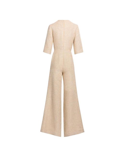 Elie Saab Natural Python-Print Tweed Jumpsuit