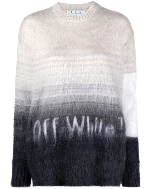 Off-White c/o Virgil Abloh Blue Intarsia-Logo Crew-Neck Jumper