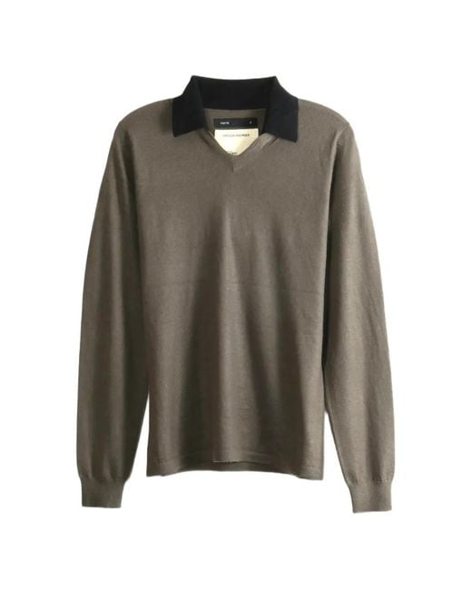 Frenckenberger Green Contrast-Collar V-Neck Sweater