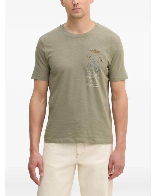Aeronautica Militare Green Graphic-Print Slub-Texture T-Shirt for men