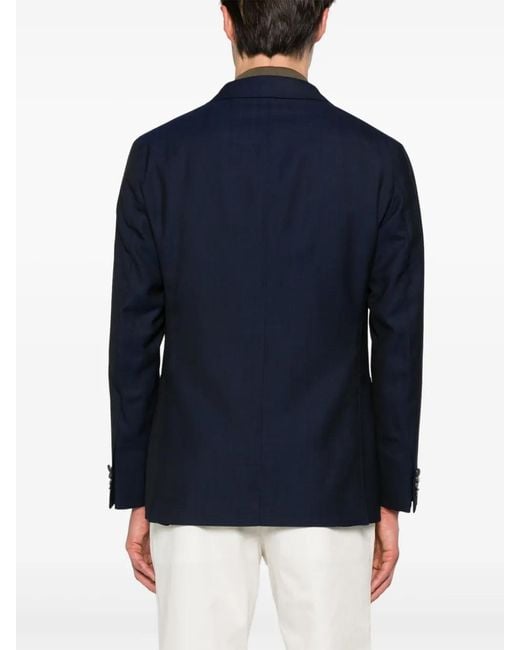 Caruso Blue Double-Breasted Wool Blazer for men