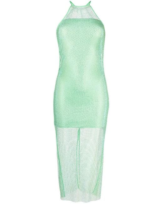 Patrizia Pepe Green Semi-Sheer Construction Halterneck Dress
