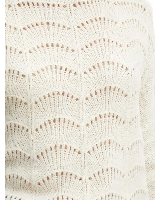 Morgan White Patterned-Design Knitted Jumper