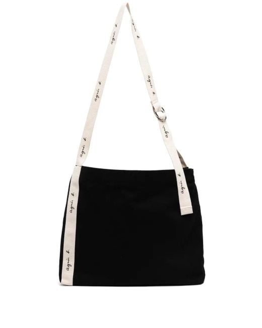 Agnes B. Black Logo-Patch Canvas Tote Bag