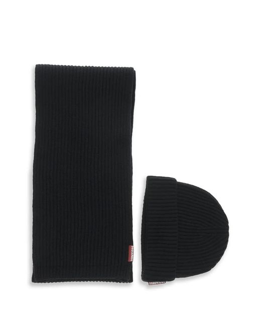 DSquared² Black Wool Scarf And Beanie Set