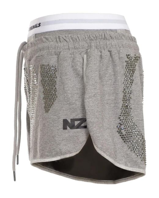 Natasha Zinko Gray Rhinestone-Embellished Drawstring Shorts