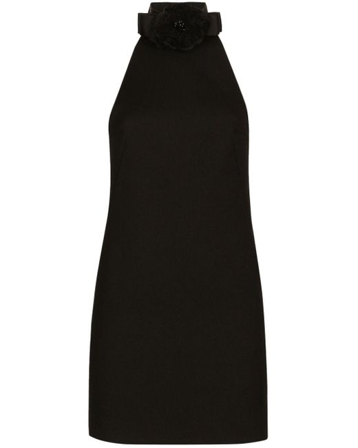 Robe courte sans manches à fleurs appliquées Dolce & Gabbana en coloris Black
