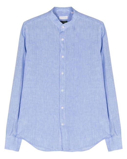 Glanshirt Blue Band-collar Linen Shirt for men