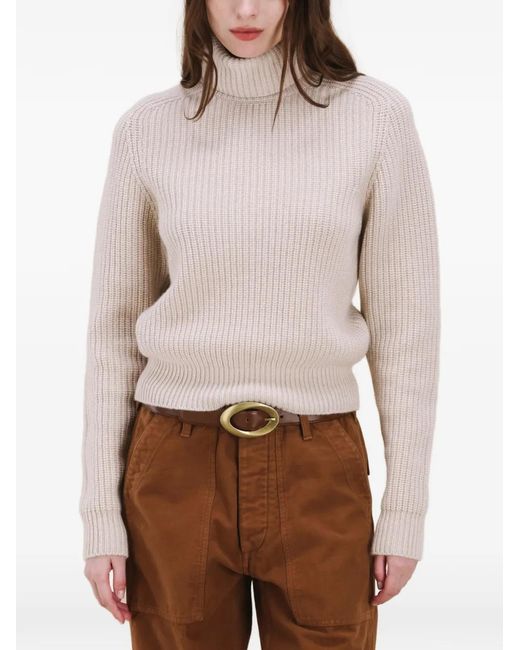 Fortela White Laura Rib Stitch Turtleneck Sweater